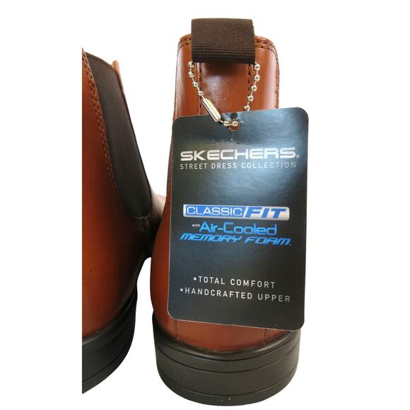 New SKECHERS Men Sz 10 Brown Leather Chelsea Ankle Boots - Picture 7 of 8